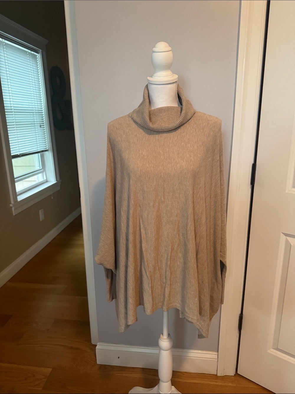 Alfani Women's Beige Turtleneck Poncho Sweater